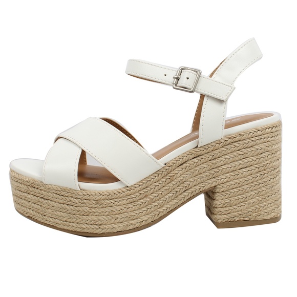 White Criss Cross Ankle Strap Espadrille Platform - Picture 2 of 6